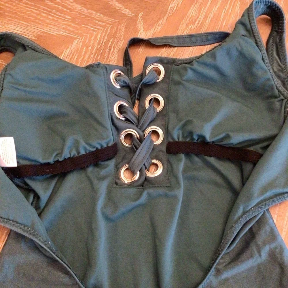 Mossimo Womens Green Grommet Lace Up One Piece Swimsuit Size Small